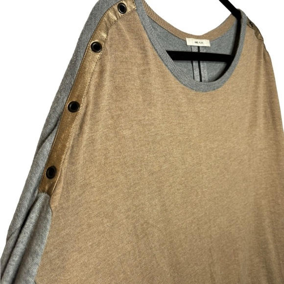 AMS PURE Rivet Sleeve V Neck Color Block Back Zip Cashmere Blend Sweater Size 6 - Picture 2 of 13